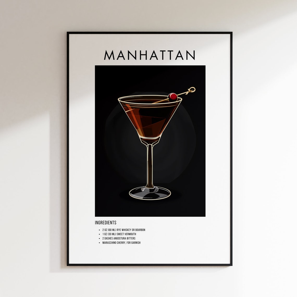 Manhattan Cocktail Recipe Card Modern Kitchen Bar Decor Art Poster - Image 2