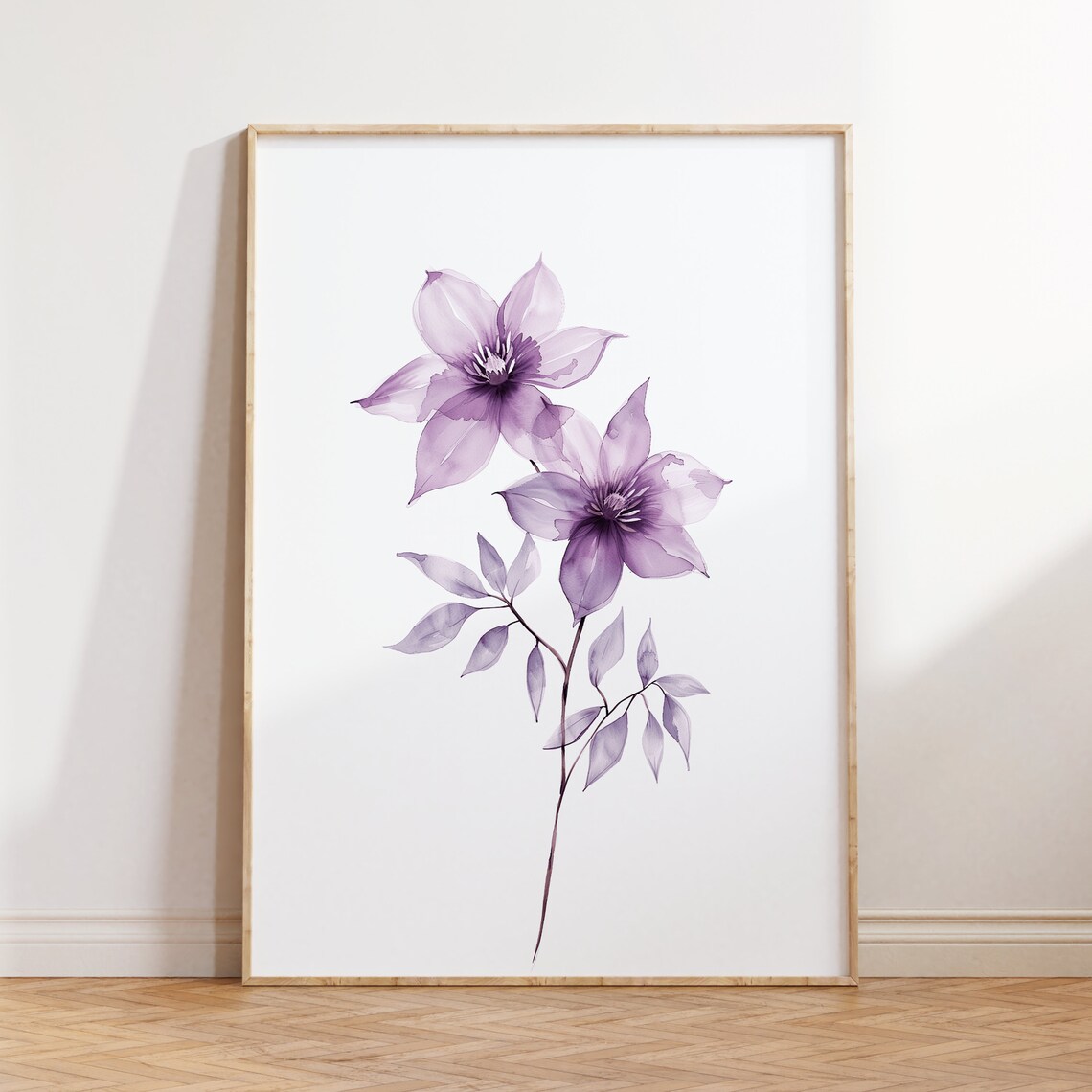 Purple Clematis Watercolor Floral Delicate Botanical Art Poster