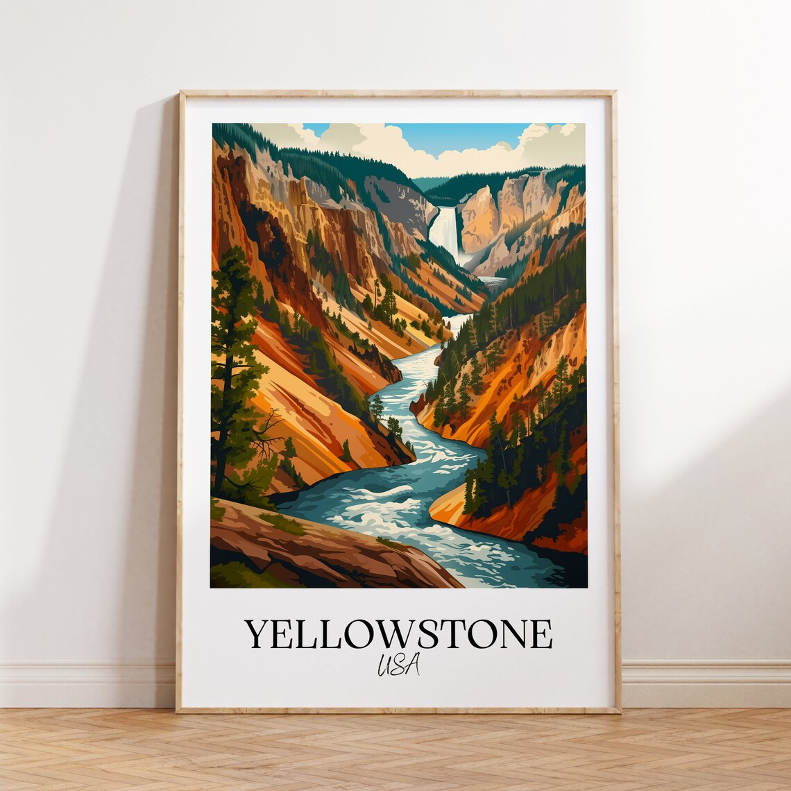 Yellowstone National Park USA Travel Poster Canyon River Falls View
