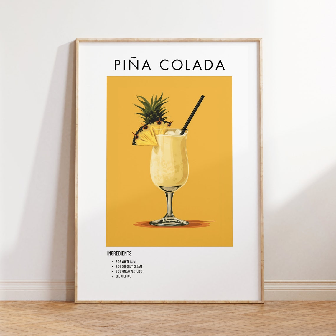 Pina Colada Cocktail Recipe Tropical Mustard Bar Kitchen Art Poster