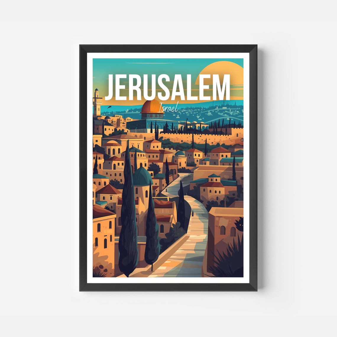 Jerusalem Israel Old City Golden Dome Sunset Skyline Travel Poster - Image 2