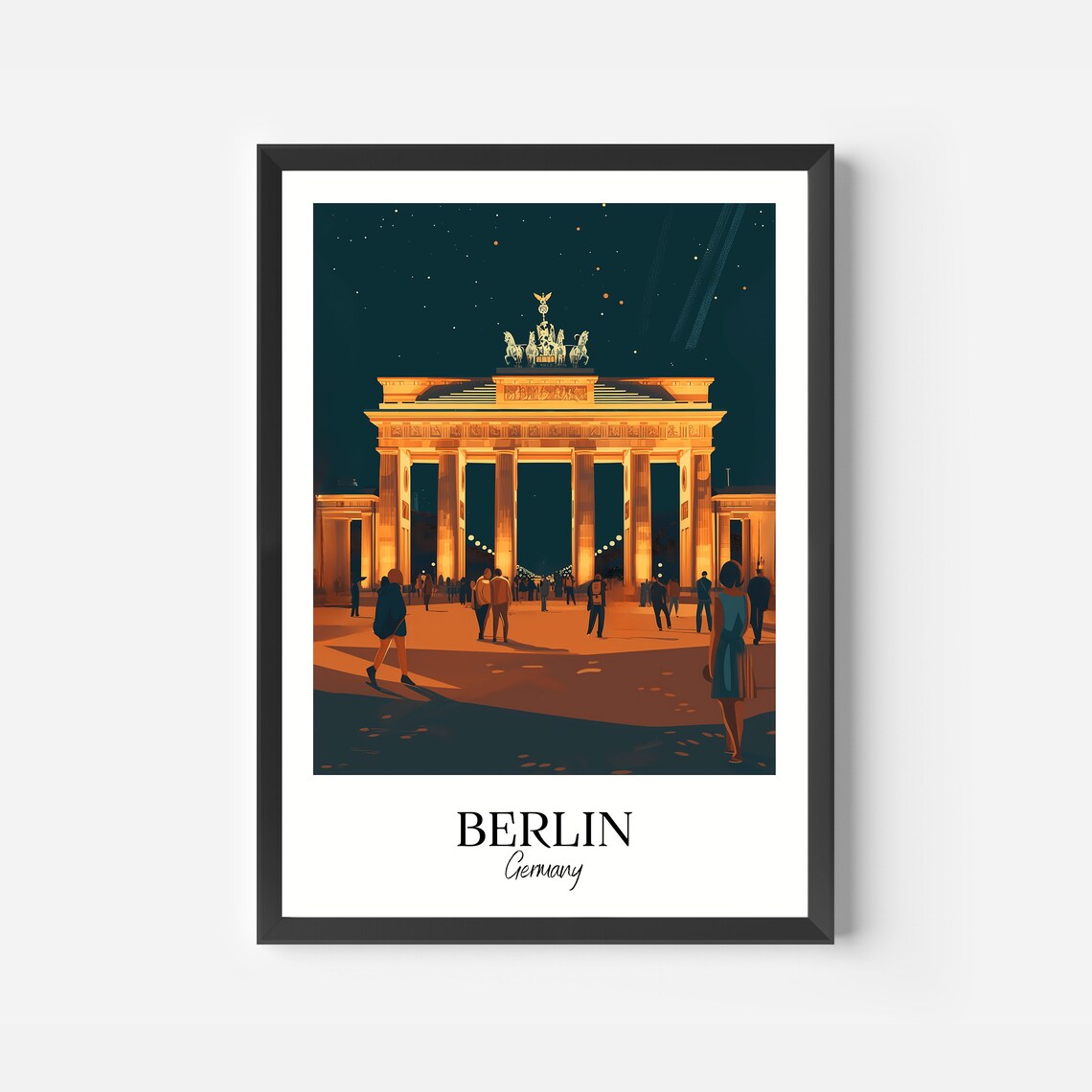 Berlin Germany Brandenburg Gate Night Vintage Travel Art Poster - Image 2