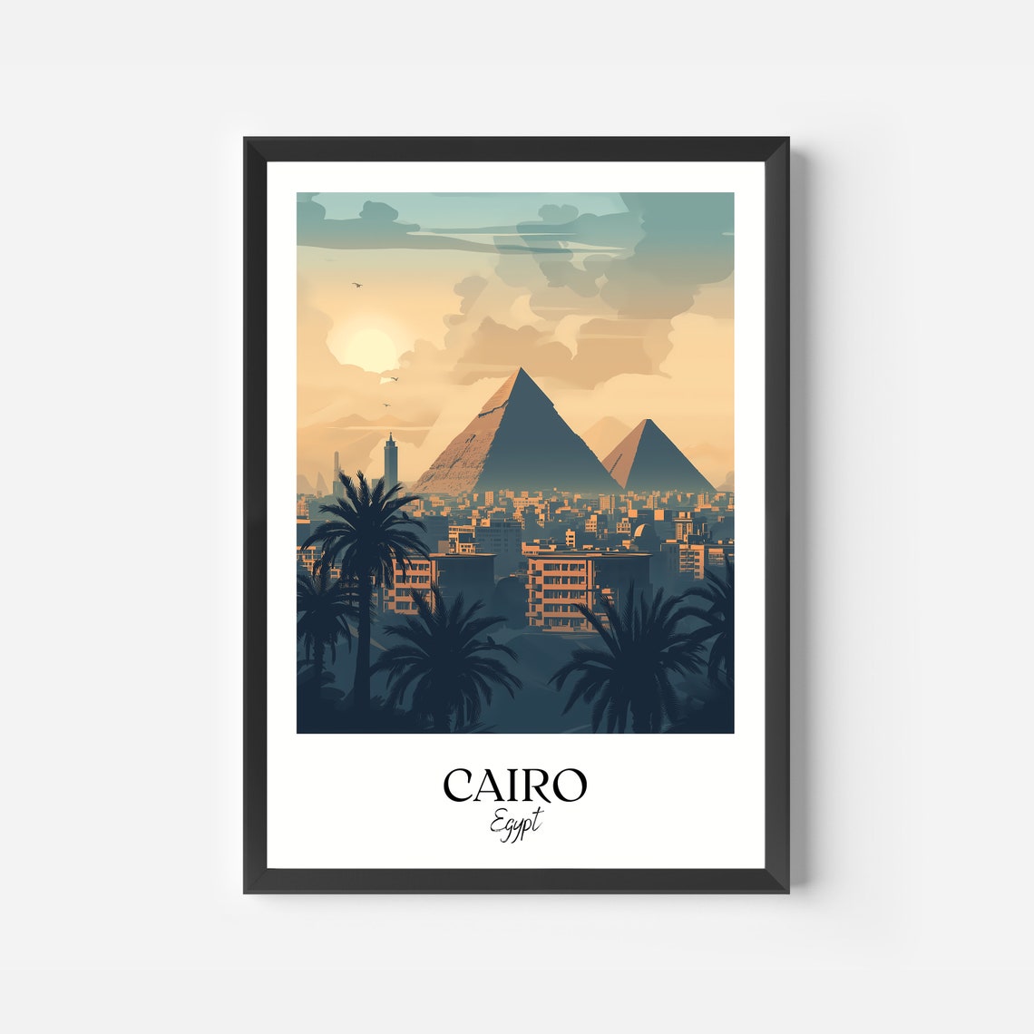 Cairo Egypt Giza Pyramids Sunset Palms City Skyline Travel Poster - Image 2