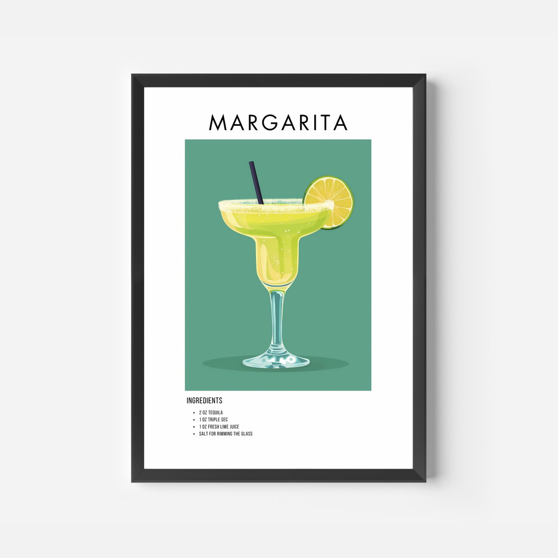 Classic Margarita Tequila Cocktail Recipe Poster for Home Bar Decor - Image 2