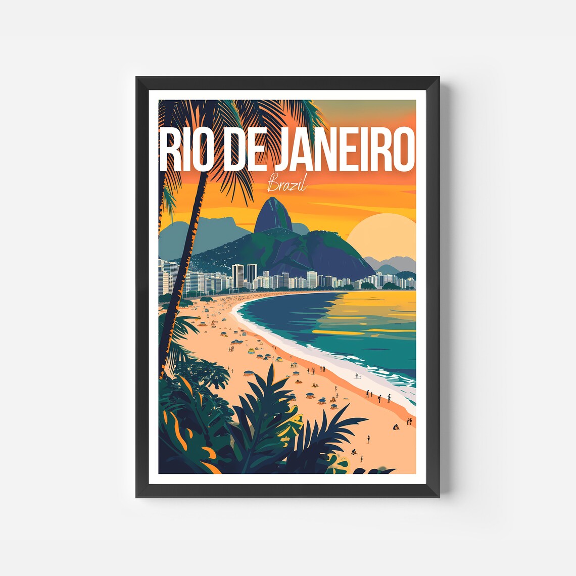 Rio de Janeiro Brazil Tropical Beach Sunset Palm Ocean Travel Poster - Image 2