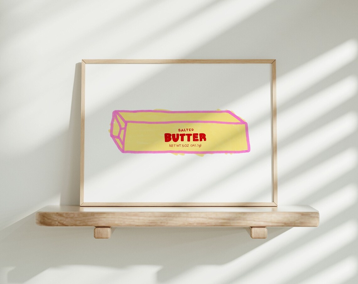 Butter Art Print, Cute Culinary Retro Kitchen Decor