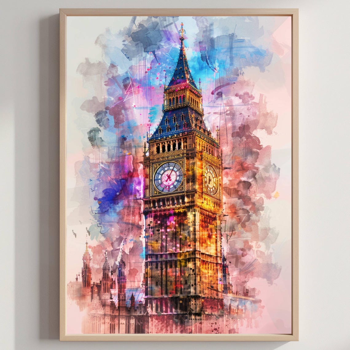 Big Ben London Colorful Watercolor Clock Tower Landmark Poster