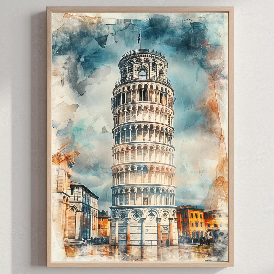 Leaning Tower Of Pisa Watercolor Travel Poster