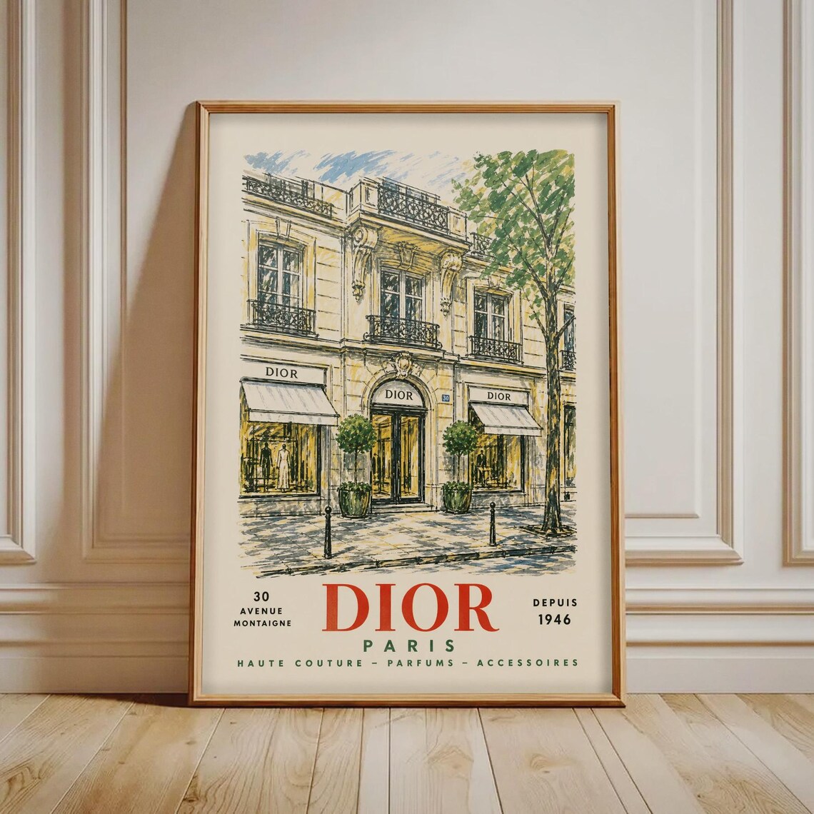 Dior 30 Avenue Montaigne Paris 1946 Vintage French Fashion Poster