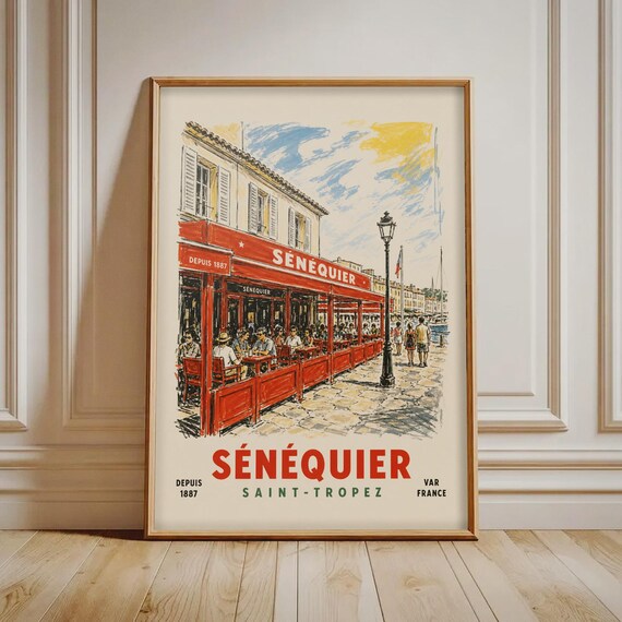 French Caf Print Saint Tropez Coastal France Poster Vintage Travel Wall Art Mediterranean Home Decor