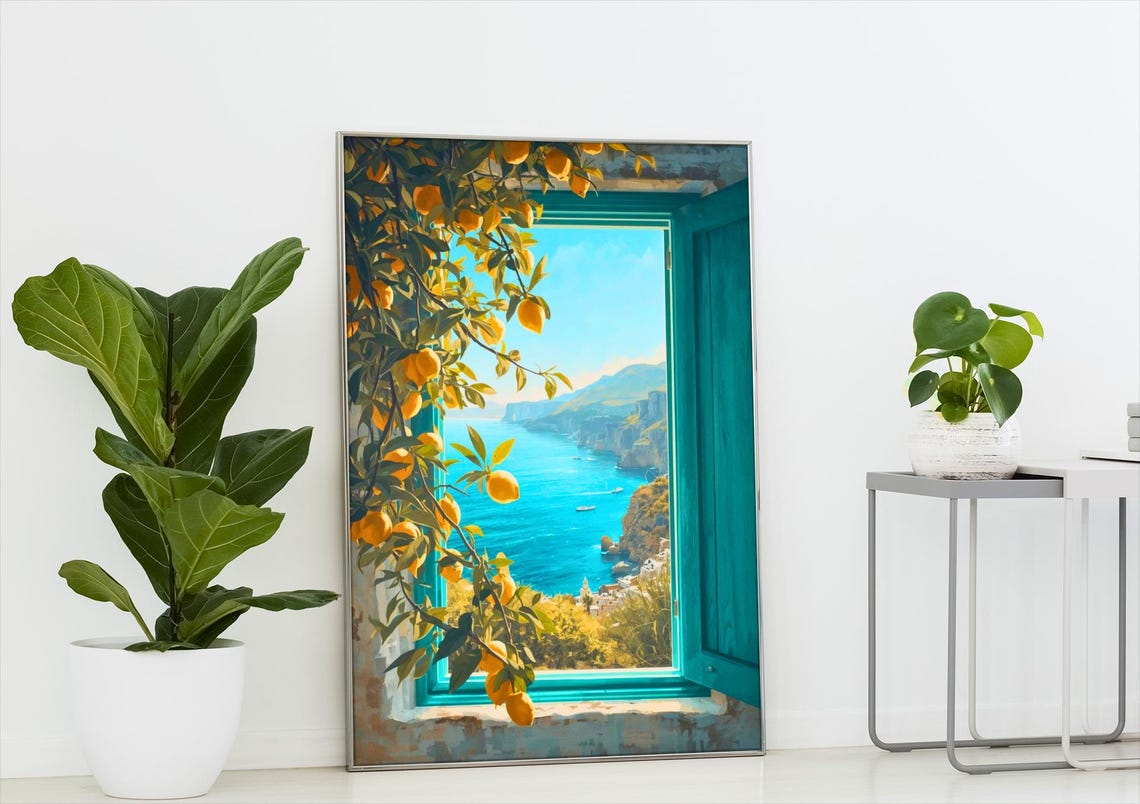 Mediterranean Lemon Tree Coastal Window View Amalfi Coast Poster