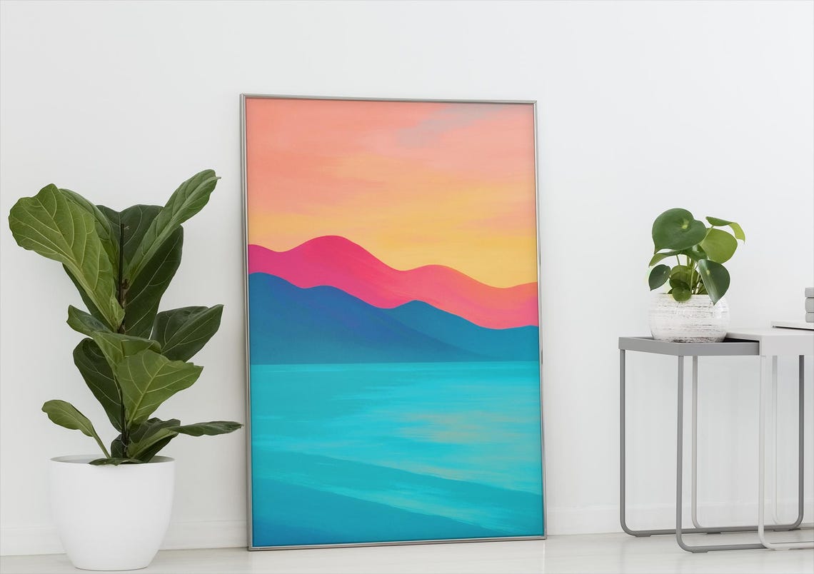 Sunset Mountain Landscape Print Abstract Gradient Wall Art