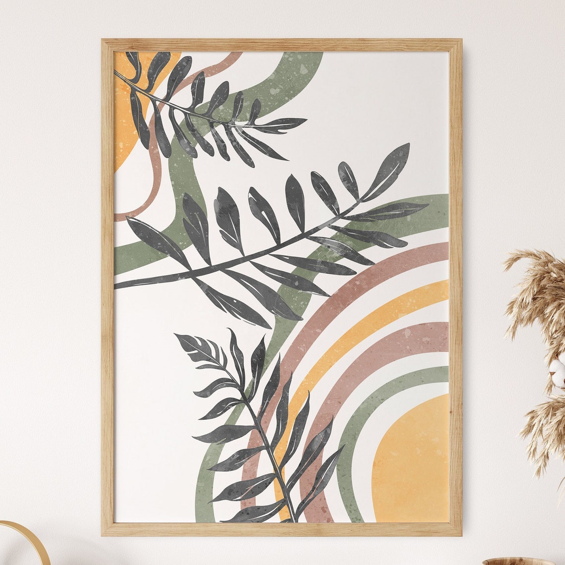 Boho Tropical Leaves Rainbow Arch Neutral Earthy Decor Poster