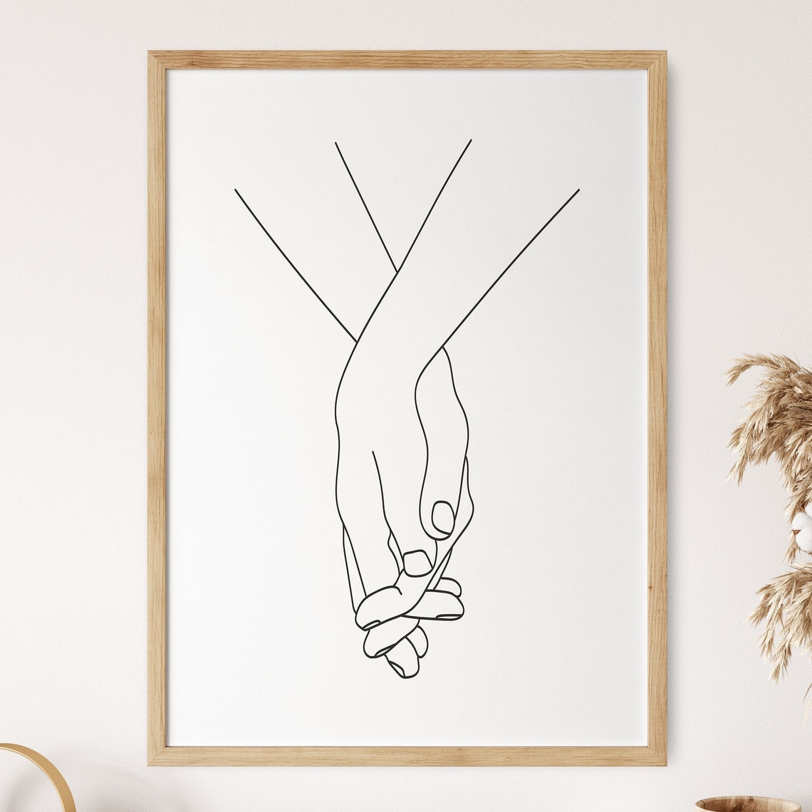 Holding Hands Line Art Couple Romantic Minimalist Love Poster
