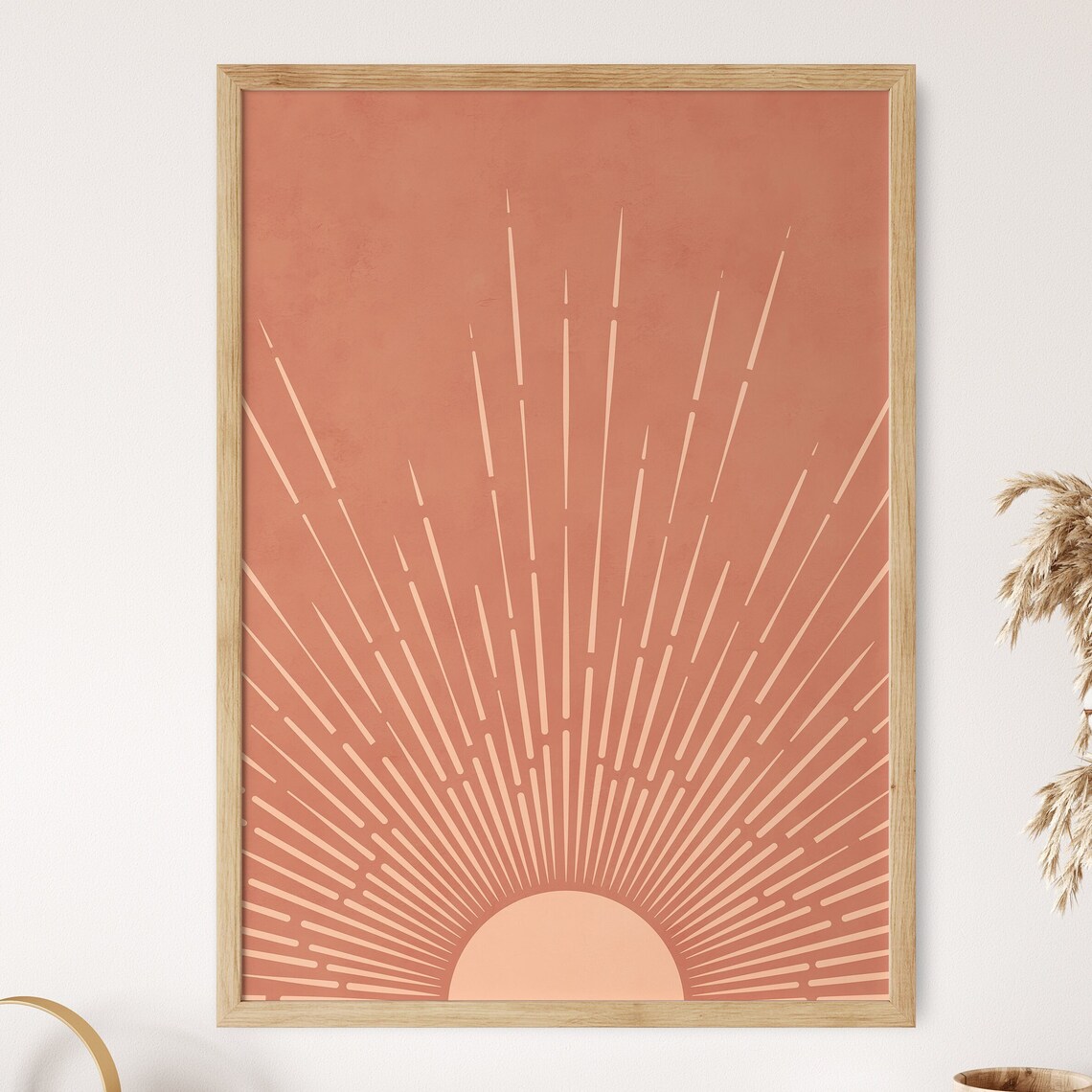 Boho Sun Terracotta Poster, Retro Abstract Art Print