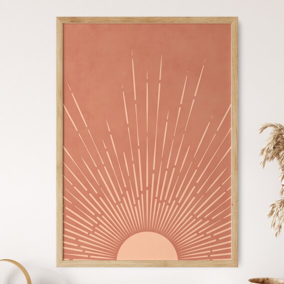 Boho Sun Terracotta Poster, Retro Abstract Art Print