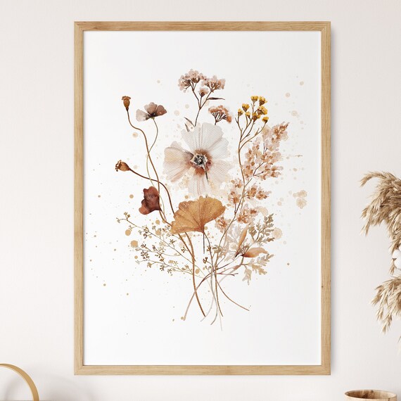 Watercolor Botanical Flower Print, Neutral Boho Floral Art