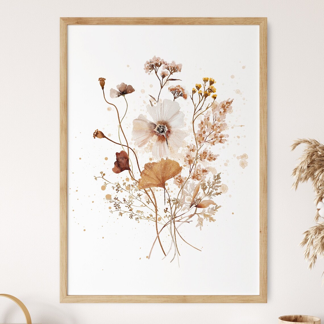 Watercolor Botanical Flower Print, Neutral Boho Floral Art