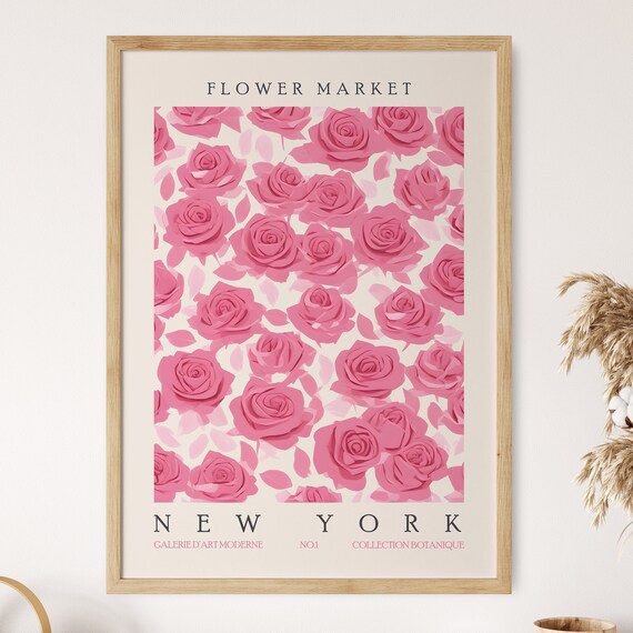 Flower Market Print New York Poster Pink Rose Art Matisse Wall Art Exhibition Artwork Retro Flower Cutout Wall Decor