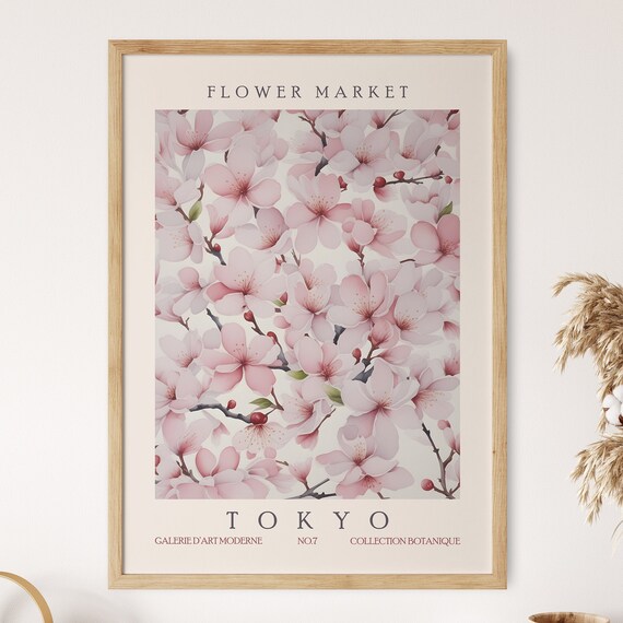 Cherry Blossom Flower Market Poster Print, Tokyo Retro