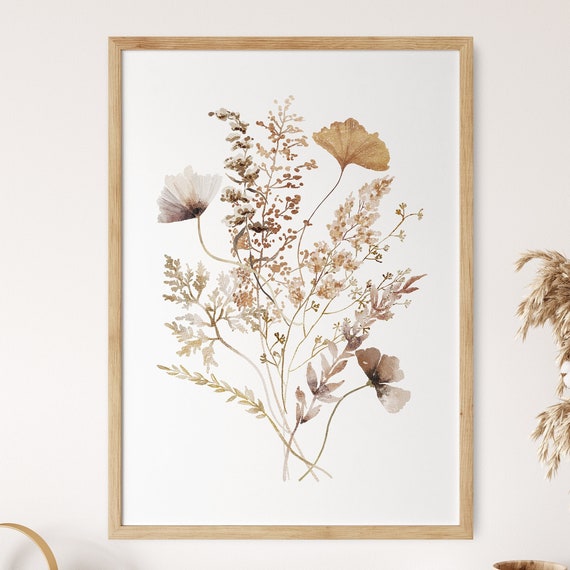Wildflowers Bouquet Watercolor Boho Botanical Art Print