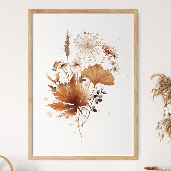 Watercolor Fall Flower Boho Botanical Art Print