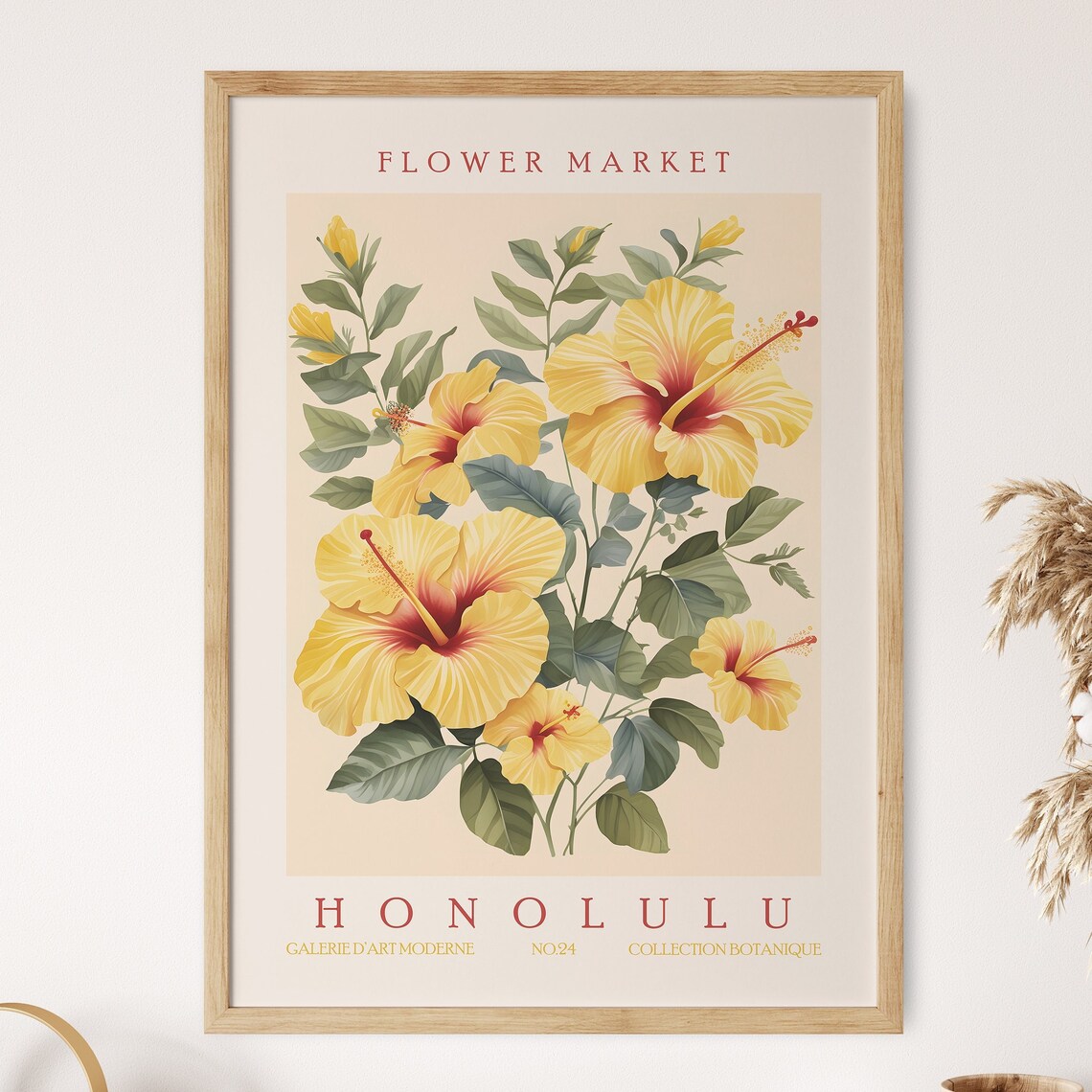Flower Market Honolulu Yellow Hibiscus Tropical Floral Poster
