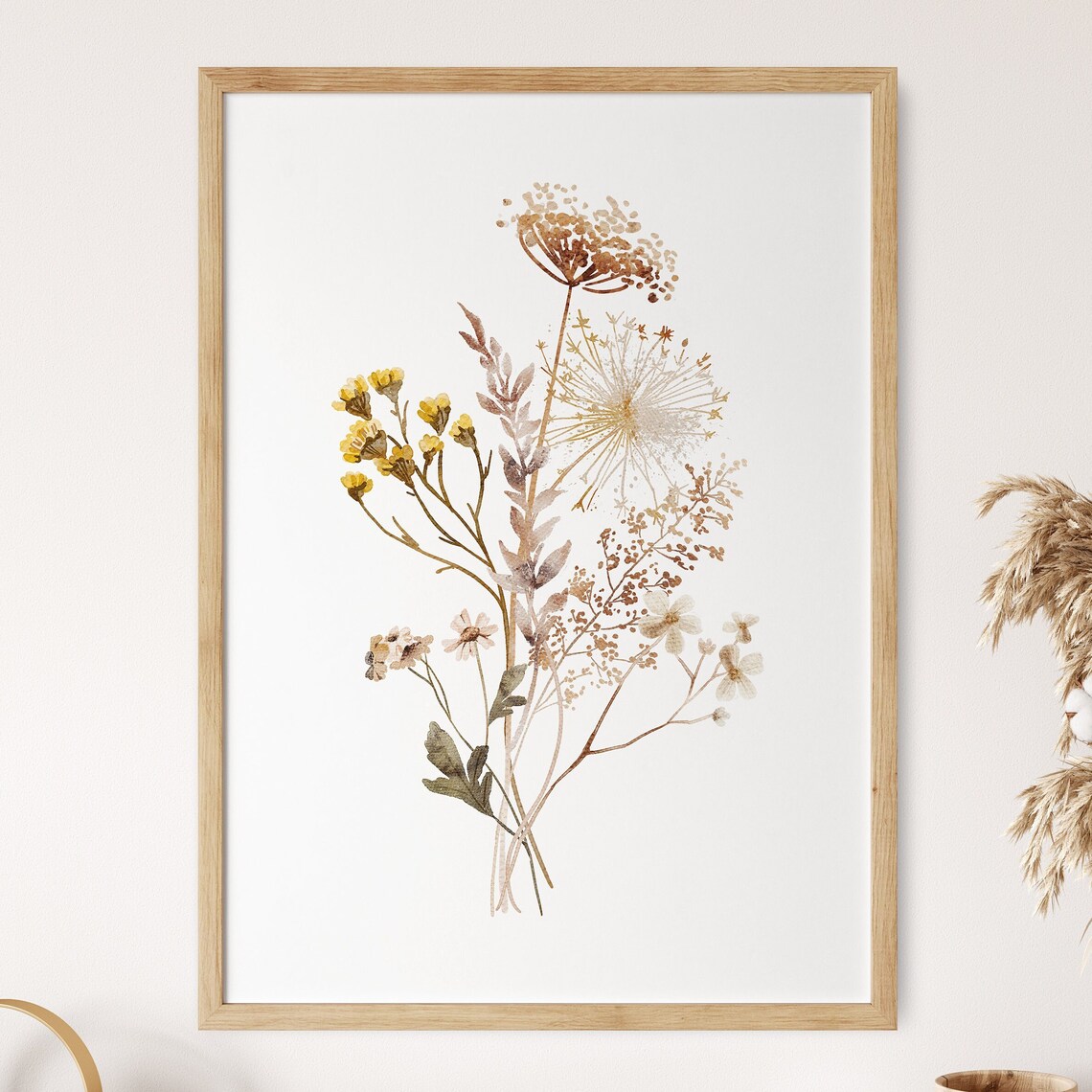 Golden Yellow Watercolor Wildflower Bouquet Botanical Poster