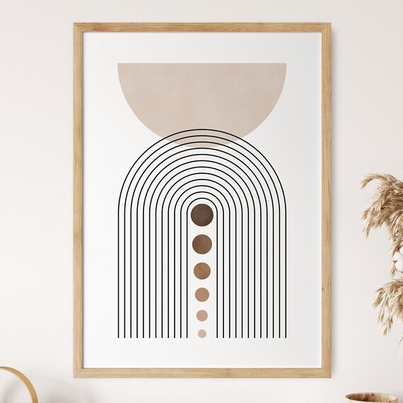 Boho Rainbow Decor Earth Tone Wall Art Abstract Circle Art Mid Century Modern Geometric Arch Print Semi Circle Wall Decor Gift