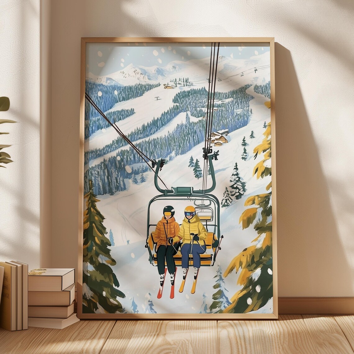 Ski Lift Black and White Retro Ski Poster Print