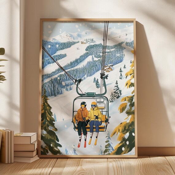 Ski Lift Black and White Retro Ski Poster Print