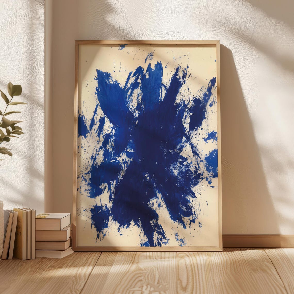 Abstract Cobalt Blue Brushstroke Splatter on Cream Modern Art Poster