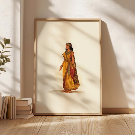 Egyptian Royal Woman Gold Red Gown Full Figure Antique Portrait Poster