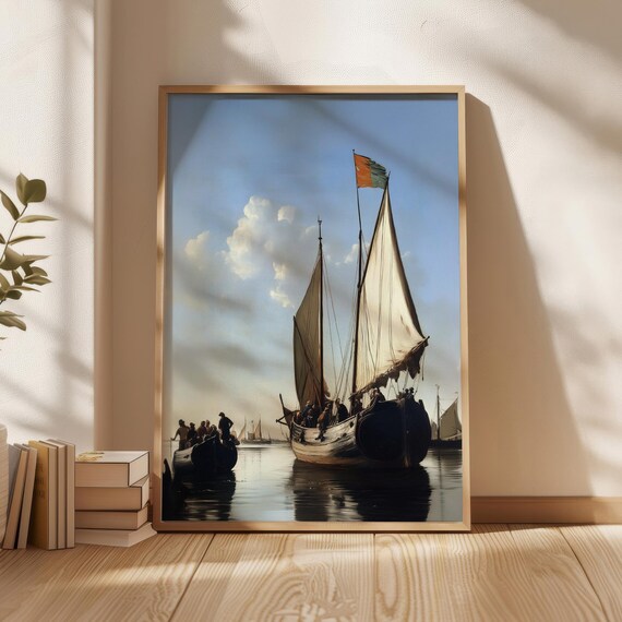 Dutch Fishing Boats With Triangular Sails Calm Harbor Art Poster
