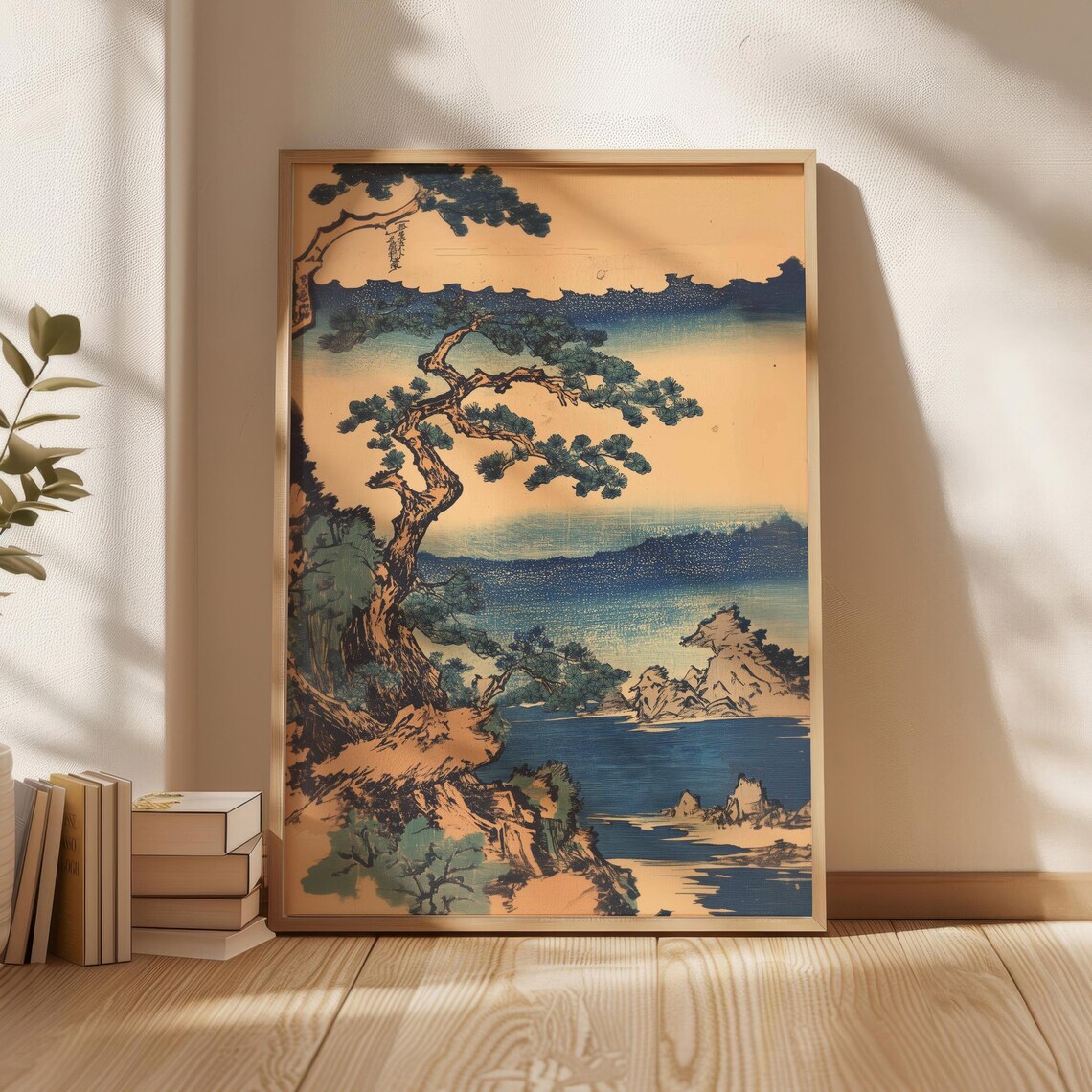 Hokusai Style Pine Coast Japanese Woodblock Vintage Landscape Wall Poster