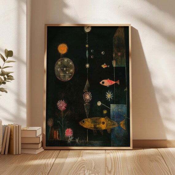 Paul Klee Style Depicts A Fish In The Sky Poster Wall Art Printdigital Home Decornew Gift
