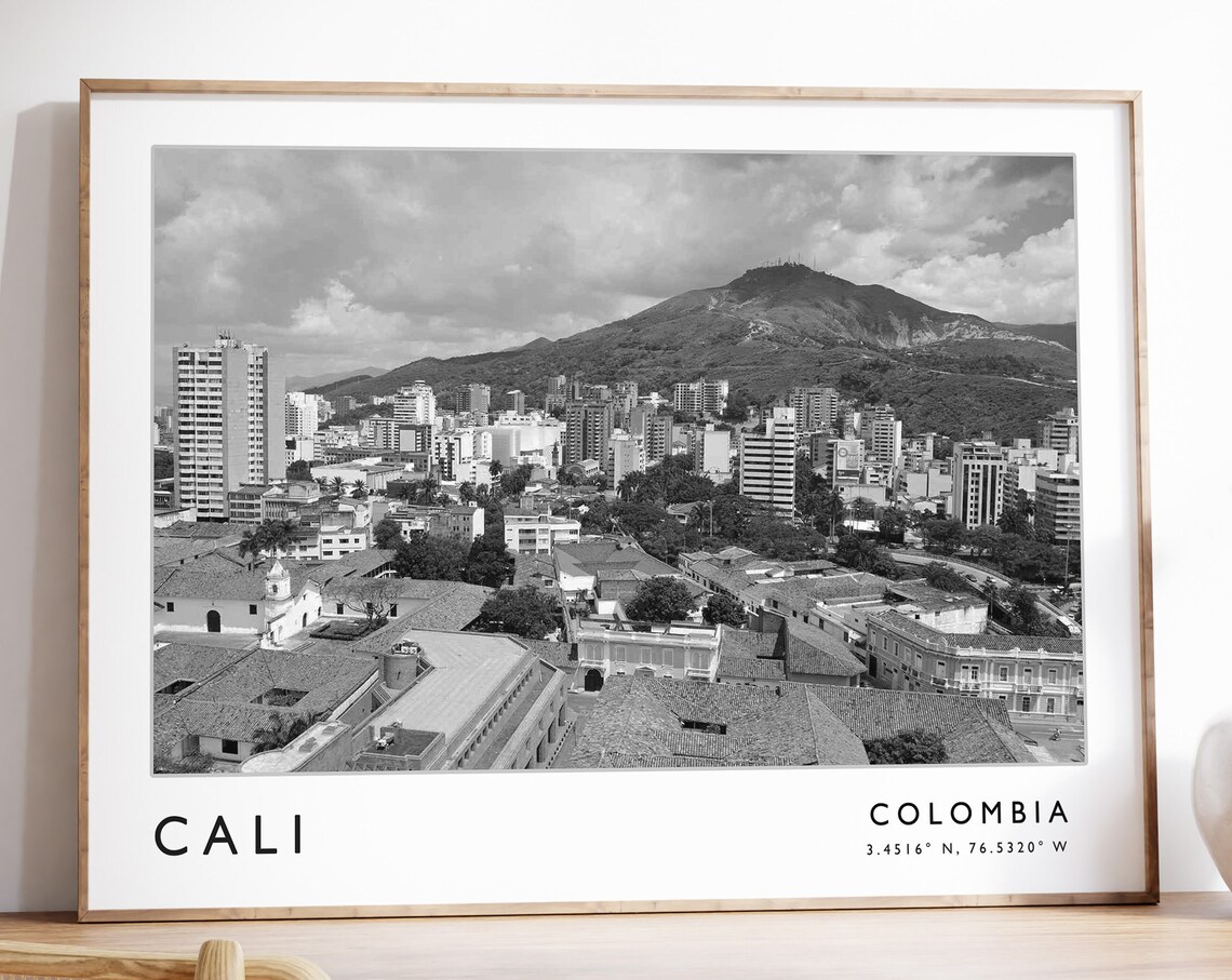 Cali Colombia Black And White City Mountain Photo Travel Poster