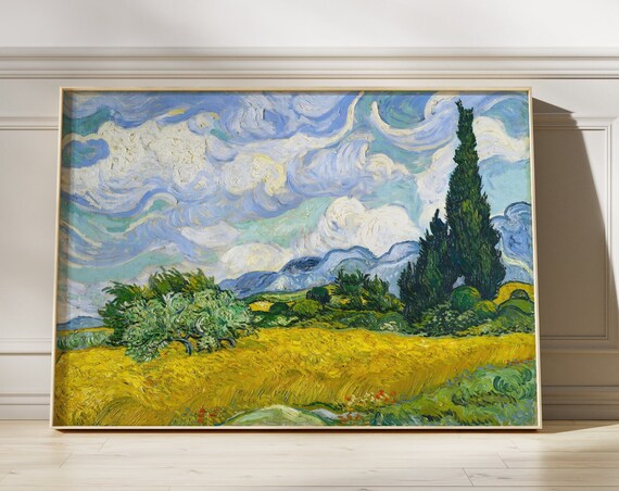 Van Gogh Wheatfield with Cypresses Yellow Field Blue Sky Print