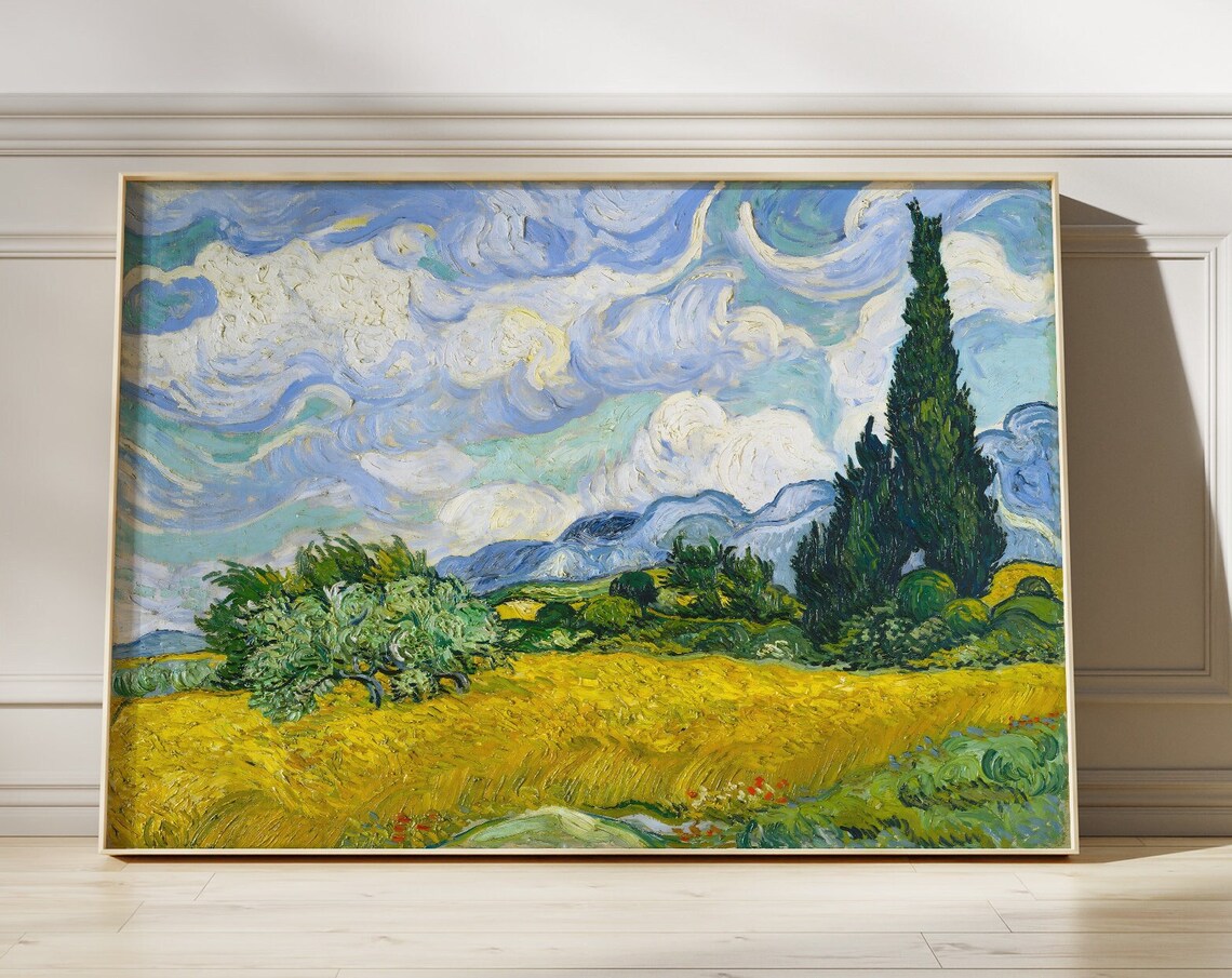 Van Gogh Wheatfield with Cypresses Yellow Field Blue Sky Print