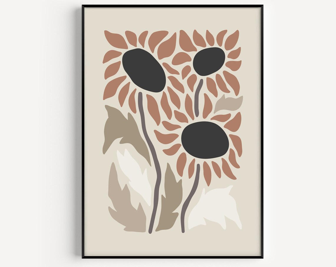 Sunflower Print, Minimalist Wall Art Gift