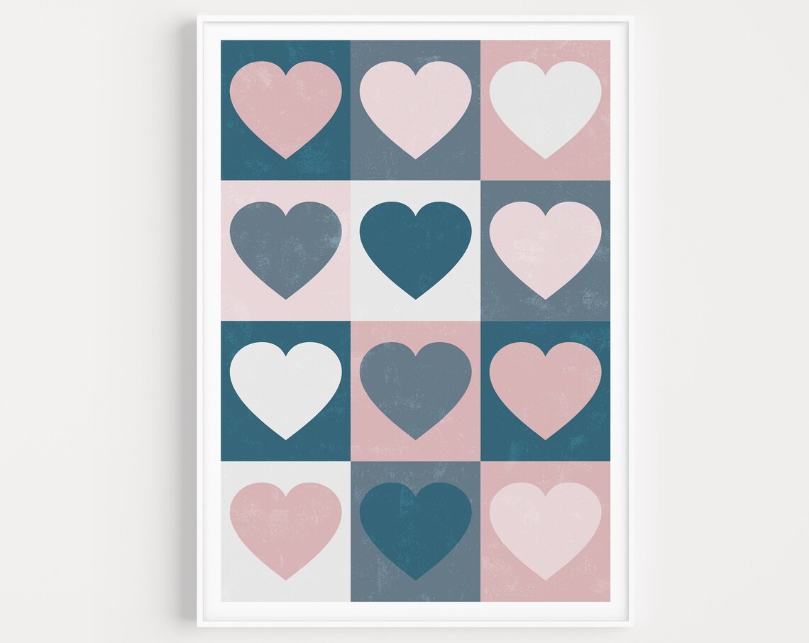 Heart Print Minimalist Pink Blue Love Scandinavian