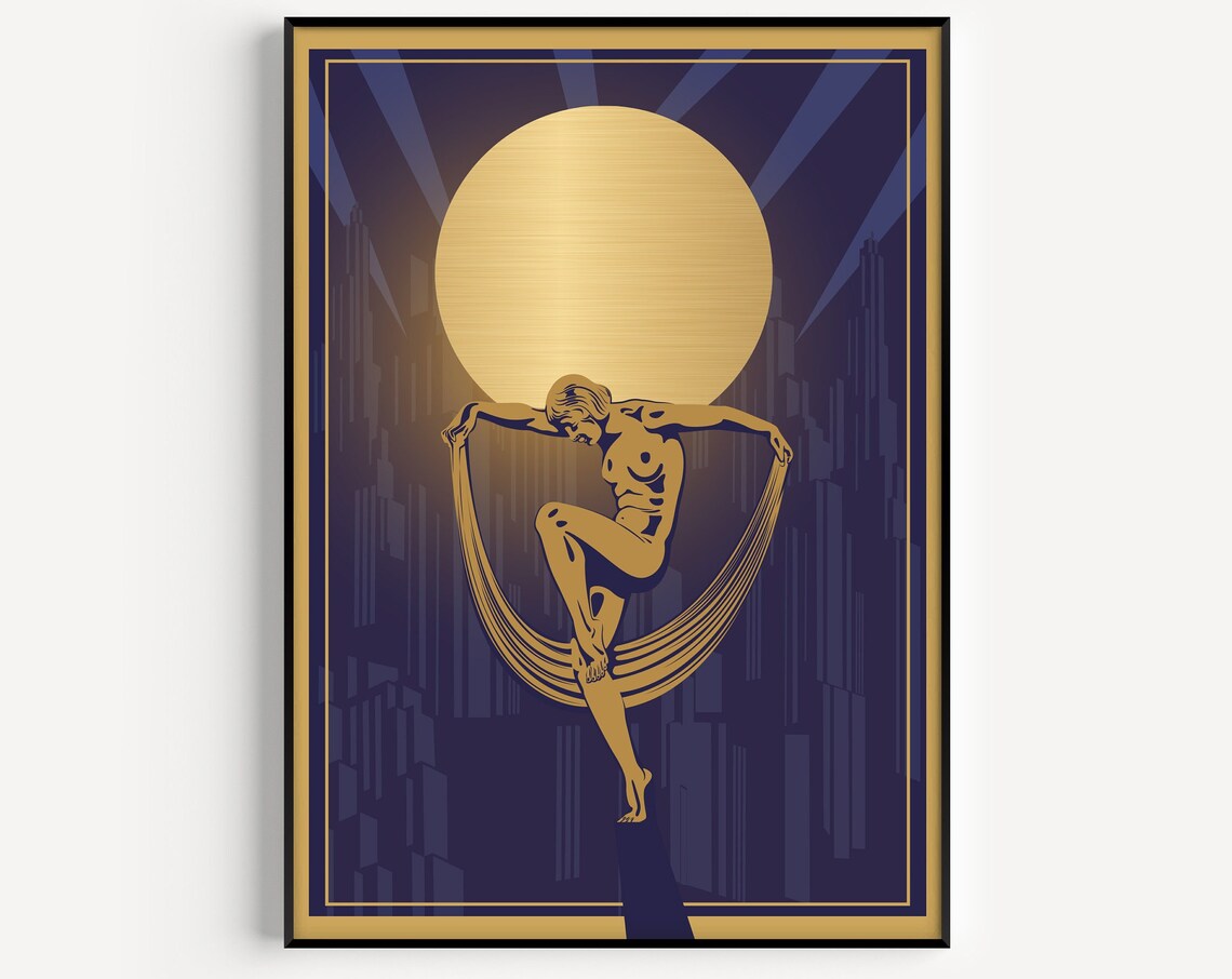Art Deco Blue Wall And Gold Poster Print