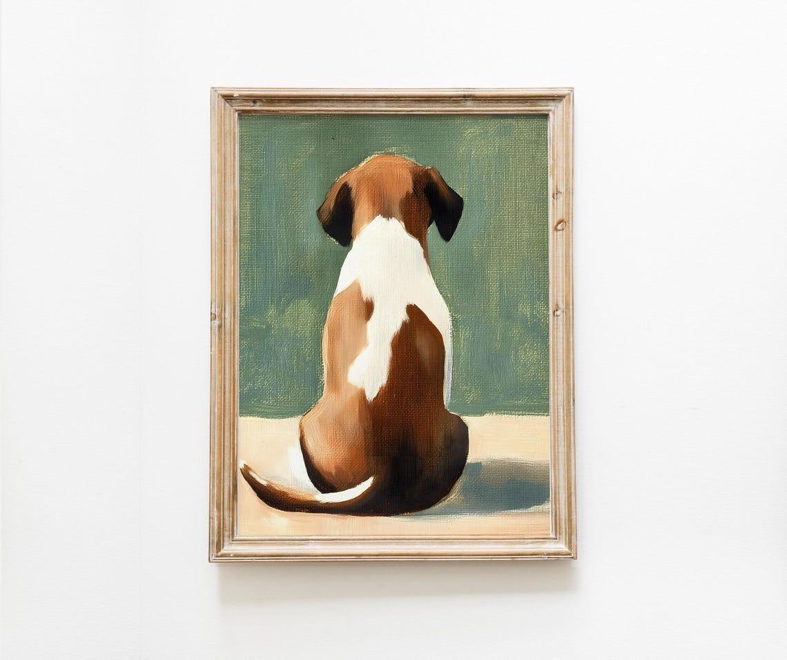 Vintage Beagle Puppy Portrait Oil Painting Dog Breed Poster Art