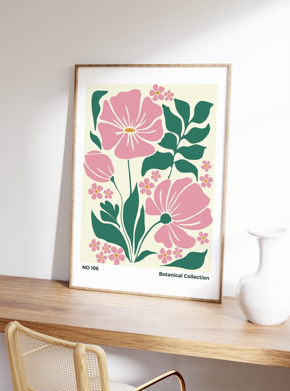 Abstract Floral Print Pink Green Botanical Art