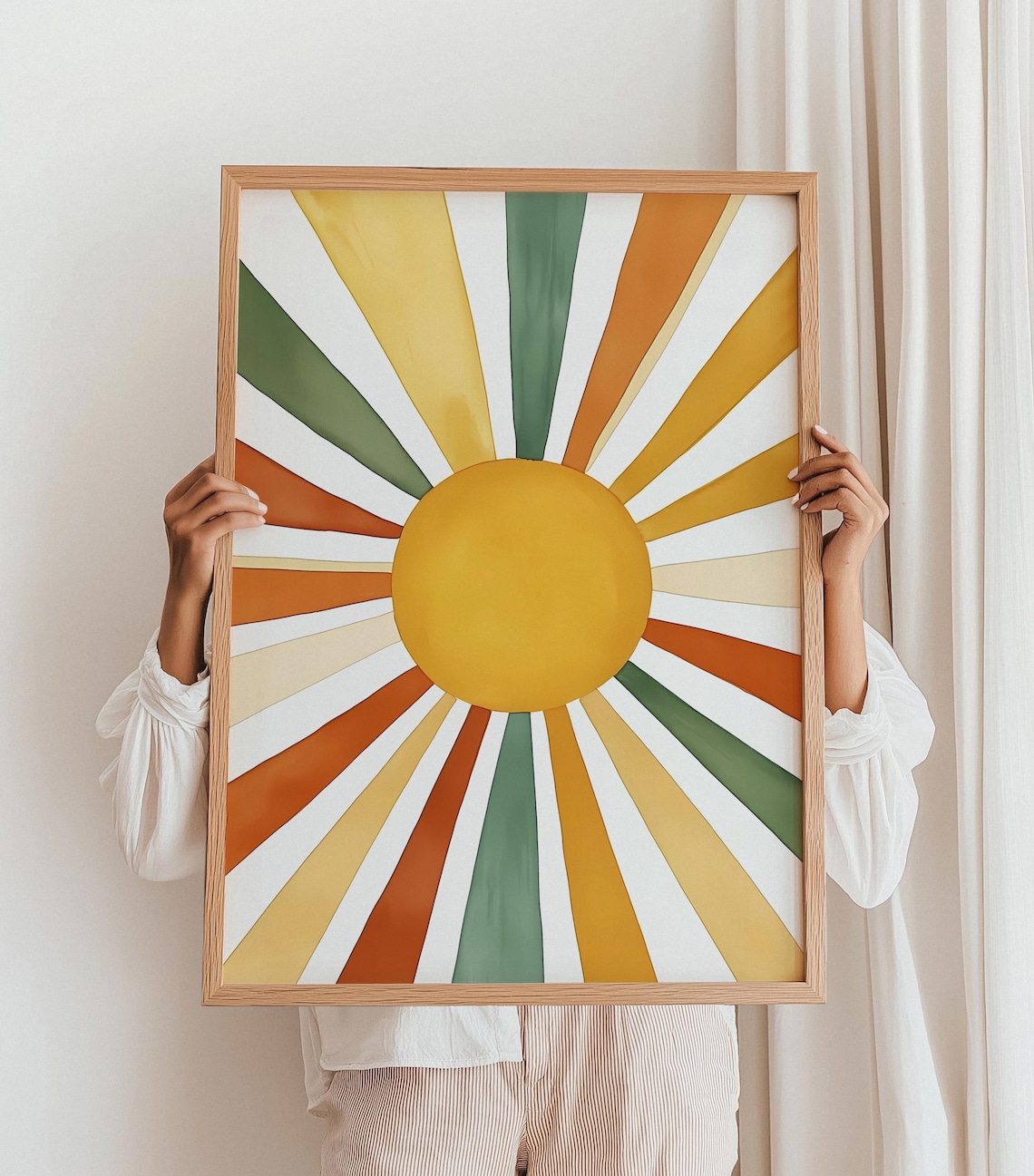 Boho Sunburst Art Print, Retro Abstract Rays