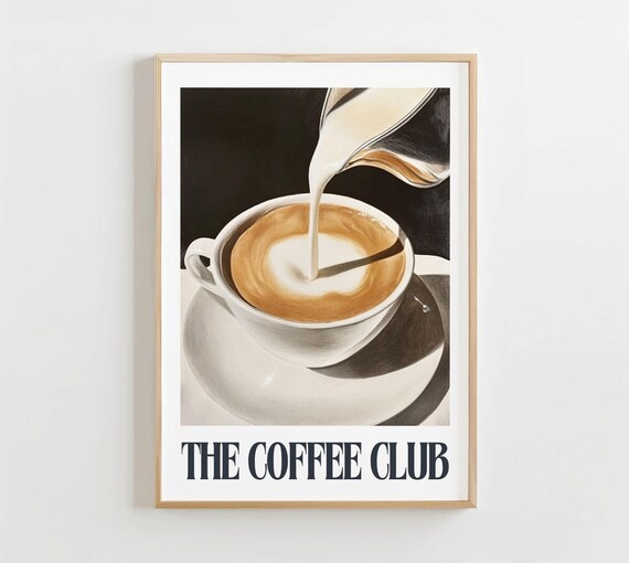 The Coffee Club Cappuccino Cup Retro Coffee Kitchen Art Print