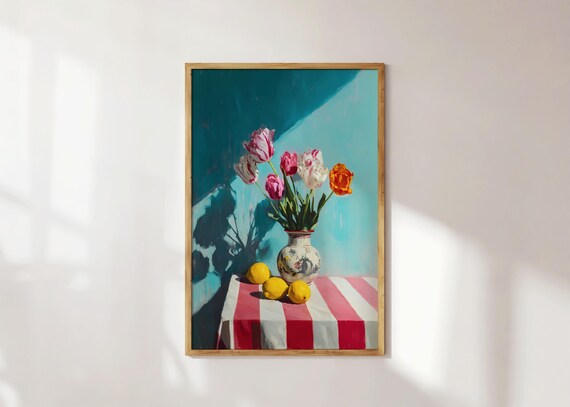Tulips In Vase Still Life Painting Modern Bold Flowers Print