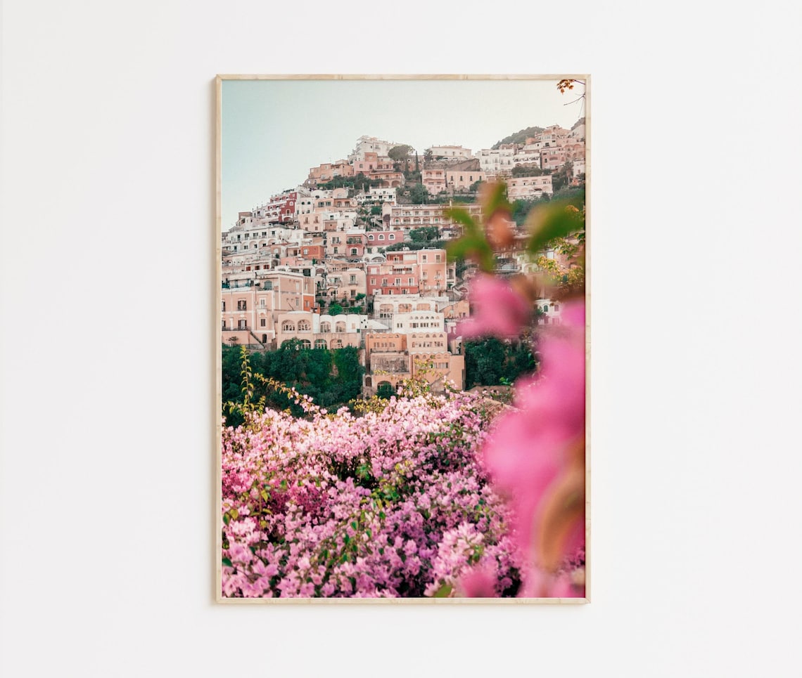 Amalfi Positano Coast Travel Poster, Italy Floral