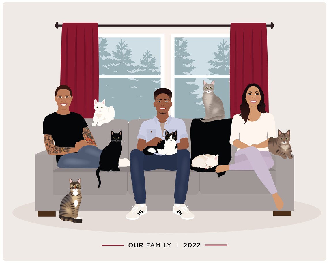 Custom Portrait Family Drawing Add On Person - Image 3