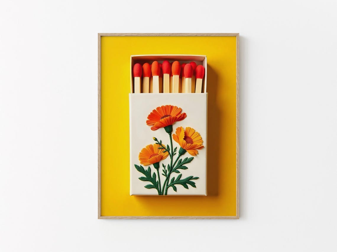 October Marigold Birth Flower Matchbox Botanical Vintage Wall Art